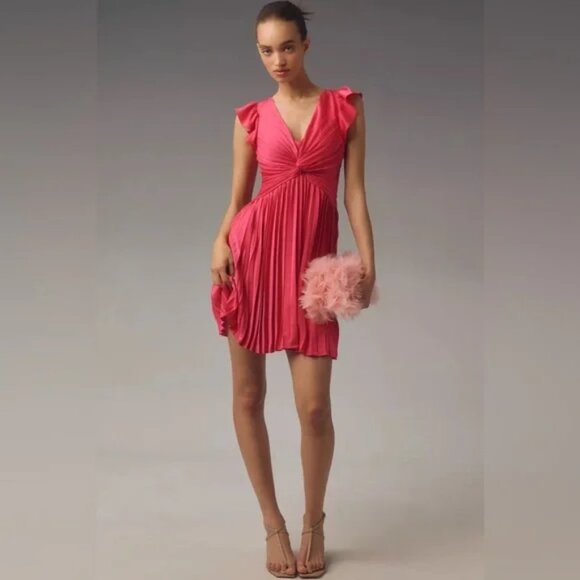 Anthropologie Moon River Pleated Flutter-Sleeve Mini Dress - Picture 1 of 6